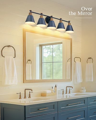 FEMILA 5 Light Bathroom Vanity Light, 37.4" Bathroom Lighting Fixtures Over Mirror, Blue Finish, E26 Base, 4FG59B-5W Blue - color: Navy Blue, size: 37"