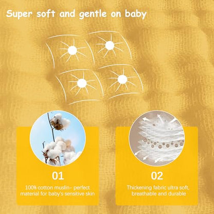 Lovely Care 12 Pack Muslin Burp Cloths 100% Cotton Muslin Cloths Large 20''x10'' Extra Soft and Absorbent Baby Burping Cloth - Honey - color: Honey, size: 10x20 Inch (Pack of 12)