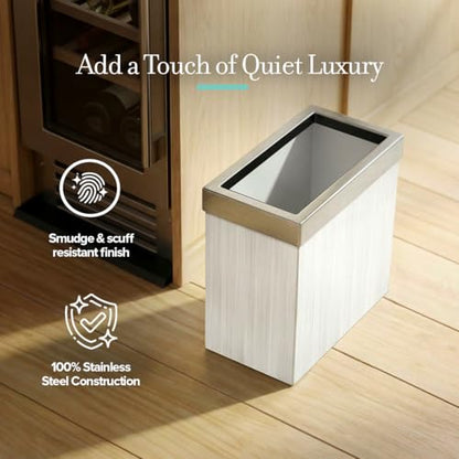 Gatco Small Bathroom Trash Can with Lid, Rectangle 3 Gallon Wastebasket, Under Sink, White Oak with Satin Nickel, for Bathroom, Bedroom, Office (1943SN) - color: White Oak / Satin Nicke Lid