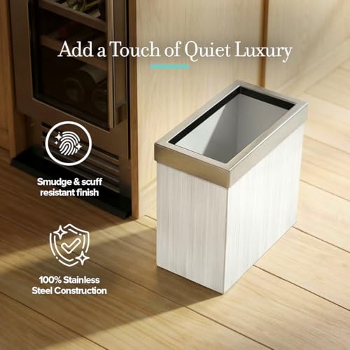 Gatco Small Bathroom Trash Can with Lid, Rectangle 3 Gallon Wastebasket, Under Sink, White Oak with Satin Nickel, for Bathroom, Bedroom, Office (1943SN) - color: White Oak / Satin Nicke Lid