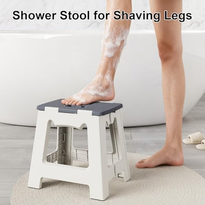 Foldable Shower Stool for Shaving Legs, Plastic Foot Rest Stools to Shave Leg, Folding Small Corner Step Seat for Inside Shower, Collapsible Bench Chair for Travel/Bathroom, Waterproof,13" Height