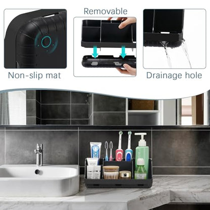 GFWARE Black Toothbrush Holder - 7 Slots Bathroom Organizer Countertop with Drainage Matte Black Electric Toothbrush and Toothpaste Holder for Bathroom Accessories Organization Vanity Sink Storage | Detachable 7 Slots Matte Black Kid Electric Toothbrush a