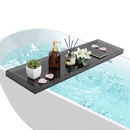 Acrylic Bathtub Tray, 29.9x7.9 Inch Bath Tray with 66lbs Capacity, 8mm Thick Spa Tub Shelf for Wine Book Tablet, Clear/Clear Black/Pure Black (Clear Black) - color: Clear Black
