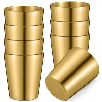 Mimorou 8 Pack Stainless Steel Insulated Cup 8.8 oz Metal Tumbler Double Wall Vacuum Water Glasses Camping Reusable Mugs BBQ Home Office Party Coffee(Gold) - color: Gold, size: 8.8 oz