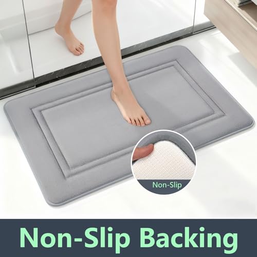 Bathroom Rugs Set 2 Piece, 20" x 32" + 16" x 24" Memory Foam Bath Mat Set, Soft Absorbent Quick Dry Non Slip Washable Bathroom Rugs for Tub, Shower, Sink & Vanity, Grey - color: Grey（h1 Mat） - 32 X 20 Inch - 2 Pack