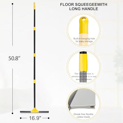 Heavy Duty Floor Squeegee with 50.8" Metal Long Handle for Concrete, Tile, Bathroom Glass & Window Cleaning - 17" Rubber Blade Removes Garage & Shower Standing Water