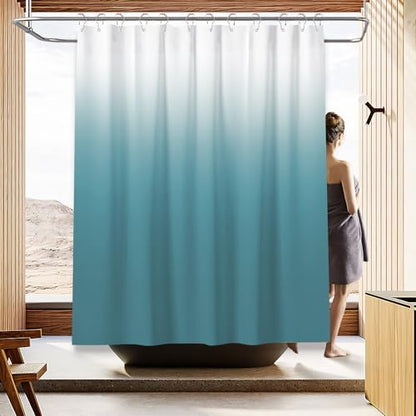 Shower Curtain Sets with Rugs and Adjustable Toilet Seat Cover | 4 Pcs Bondi Blue Bathroom Sets with Shower Curtain and Rugs and Microfiber Toilet Lid Cover - color: Bondi Blue