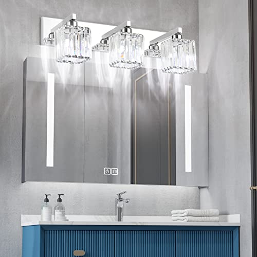 Aipsun Vanity Light Fixtures Crystal Bathroom Lighting Fixtures Chrome Vanity Light for Bathroom (Exclude Bulb) - color: Chrome, size: 23 inch