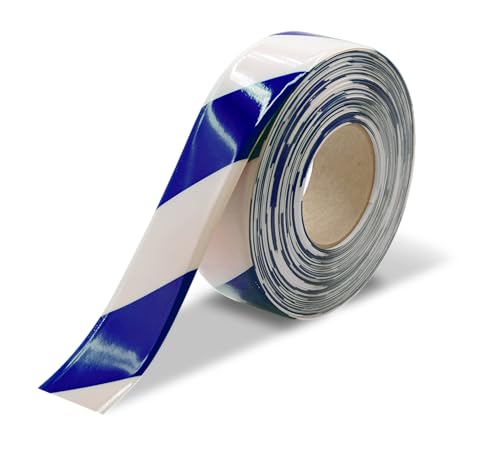 Ultra Line Ultra Durable Chevron/Hazard Floor Marking Tape for Safety, Caution, Warning, Flooring, Heavy-Duty, Peel and Stick, Adhesive, Industrial Quality, White and Blue, 2" by 100' Roll - color: Blue and White, size: 2" by 100' Roll