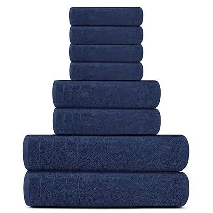 Tens Towels 8 Piece Towel Set, 2 XL Bath, 2 Hand, 4 Washcloth, Navy | 100% Cotton, Lighter Weight, Quicker to Dry, Super Absorbent, Perfect for Bathroom - color: Navy