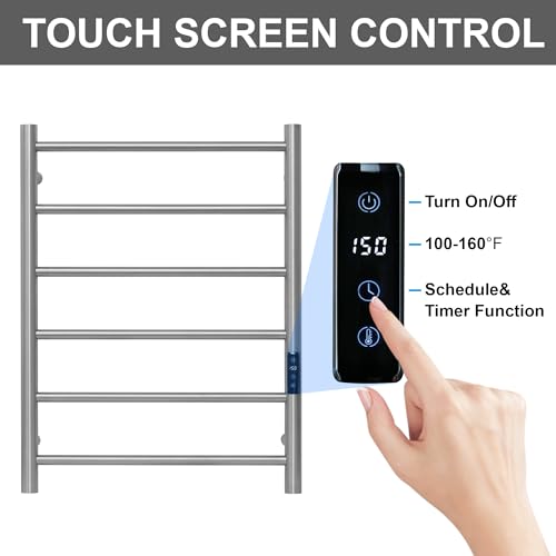 Electric Towel Rack with Voice Control for Alexa & Google Home,TUYA-Wall-Mounted Bathroom Heating Towel Warmer,Plug-in,26.77x20.47x4.39in,Stainless Steel Material,Brushed，6 Bars - color: Brushed With Wifi, size: 6 Bar