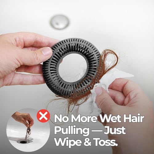 TubRing Pop-Up Drain Protector & Strainer Silicone Hair Catcher, Dark Gray | Easy snap-in design fits around bathtub stoppers. Customizable utility guard for clog prevention. Fits 1.85"- 2.16" drains. - color: Charcoal Gray