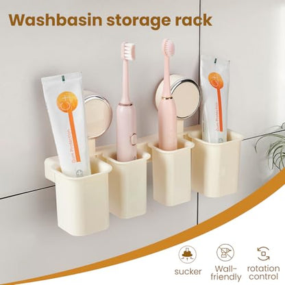 Wall Mounted Toothbrush Holder, Self-Draining Bathroom Organizer with Suction Cup, No-Drill Installation, 4 Slot 9.84 * 2.56 * 6.1 Inches