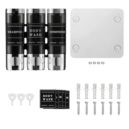 Unisense Shower Soap Dispenser 3 Chamber No Drill Shampoo and Conditioner Dispenser Wall-Mounted Shampoo Dispenser for Shower Wall Mounted Shower Dispenser for Bathroom Hotel Large Capacity,Chrome - color: Chrome