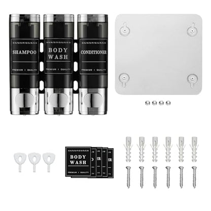 Unisense Shower Soap Dispenser 3 Chamber No Drill Shampoo and Conditioner Dispenser Wall-Mounted Shampoo Dispenser for Shower Wall Mounted Shower Dispenser for Bathroom Hotel Large Capacity,Chrome - color: Chrome