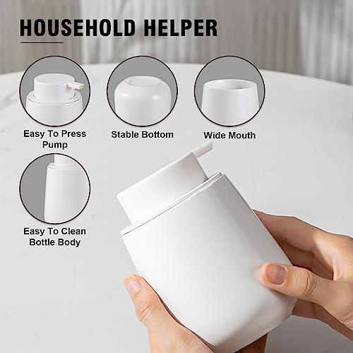Agyiuns Soap Dispenser, Ceramic Foaming Soap Dispenser with Easy-to-Press Pump for Bathroom (White Foam Dispenser)