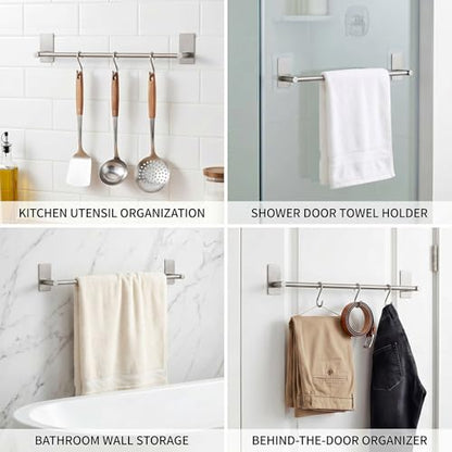 Adhesive Bath Towel Bar 24-inch, No Drill Stick On Towel Rack, Easy Install with Self-Adhesive, Premium SUS304 Stainless Steel (Brush Nickle, 24) - color: Brush Nickle, size: 24-Inch