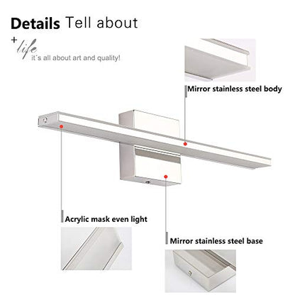 LED Vanity Light Bar 20 Inch Bathroom Light Fixtures 12W Over Mirror Lighting Chrome Vanity Lights Fixtures Modern Bathrooms Lamps Acrylic Bath Wall Light Fixtures - color: Chrome, size: 20 Inch