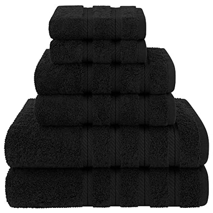 American Soft Linen 100% Cotton Luxury Turkish Towels, 6 Piece Towel Set | Soft Absorbent Quick Dry OEKO Tex Standard 100 Certificated Durable Machine Washable Premium Hotel Quality - color: Black, size: (27"x54") + (16"x28") + (13"x13")