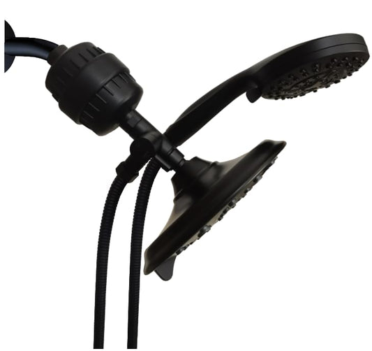 Dual Filtered Shower Head Showerhead with 79" Hose Handheld Sprayer Combo, Filtration Rain Rainfall, 20 Stage Water Filter for Chlorine Well Hair Dry Skin, Metal Diverter, DSFC05B (Blcak round, 8") - style: Dual Shower & Filter Combo (DSFC05B, black)
