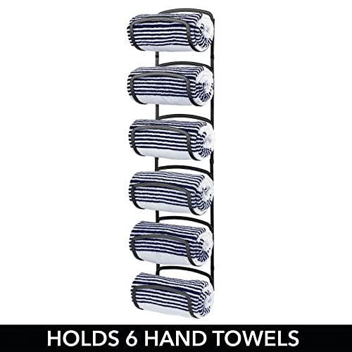 mDesign Metal Towel Shelves – Towel Rack for the Bathroom with 6 Compartments – Practical Bathroom Accessories for Both Large and Small Towels – Black - color: Black