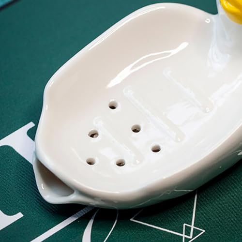 Cute Ceramic Soap Dish Self Draining Adorable Duck Shaped Kitchen Sink Soap Organizer for Bathroom Quick Drying Soap Holders - color: White Duck-2