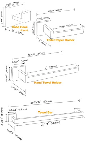 TRUSTMI 5-Piece Bathroom Hardware Set Wall Mount, White | SUS304 stainless steel, laser-welded seamless, 23.6" bar, 10.6" ring, 6.3" holder, 2 hooks, hardware included - color: White