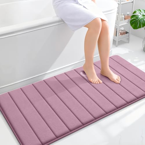 OLANLY Memory Foam Long Bathroom Rugs Runner 47x24, Super Soft Absorbent Bath Mat, Quick Dry, Machine Washable Shower Floor Rugs, Bathmat Carpet, Bathroom Home Decor Accessories, Deep Plum - color: Deep Plum, size: 47" X 24"