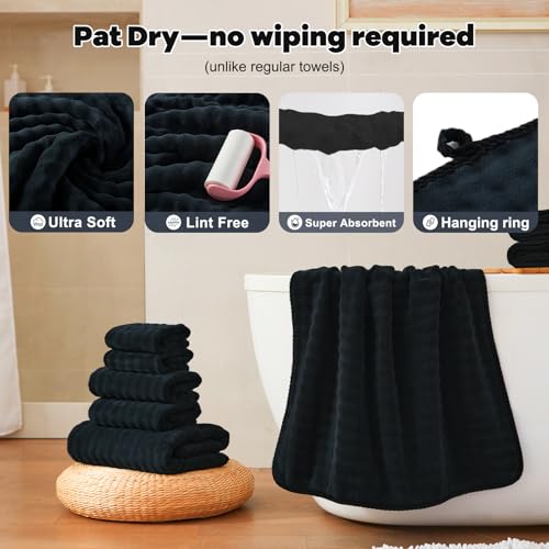 COZYART Lint Free 8 Pcs Bathroom Towels Set Ultra Soft Microfiber Black | Fluffy, Thick, Highly Absorbent, Fast Dry, No Shedding, No Pilling, Fade Resistant, Durable, Long-lasting - color: Charcoal Black