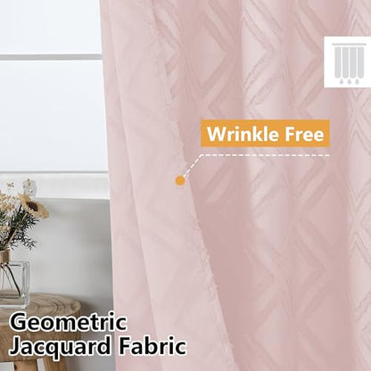 Blush Shower Curtain, Jacquard Clip Fabric Boho Shower Curtains for Bathroom, Geometric Lightweight Fabric Bathroom Shower Curtain, Elegant Modern Luxury Hotel Style Design, 72" W x 84" L - color: Blush, size: 72"W x 84"L (Pack of 1)
