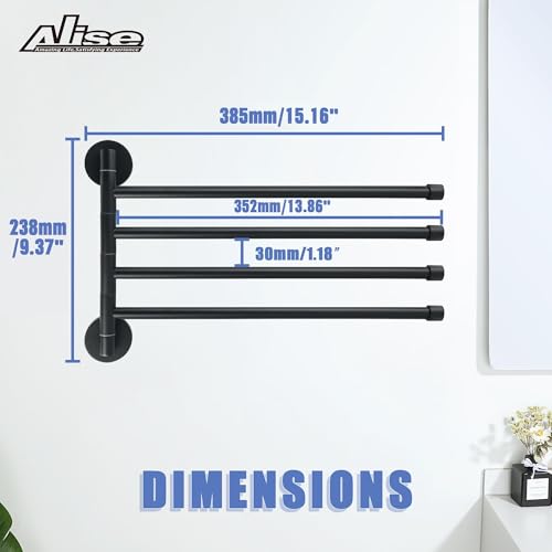 Alise Swivel Towel Rack,Folding 4 Arms Hand Towel Bars Towel Hanger for Bathroom,Wall Mount Drying Racks for Laundry,SUS304 Stainless Steel Swing Out Towel Holder Storage Space Saving,Matte Black | Space Saving Swing Arm Towel Rack for Bathroom Kitchen Ou