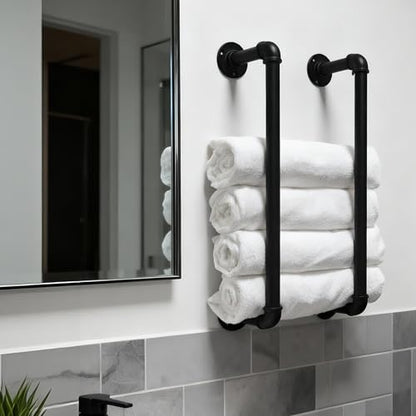 Industrial Pipe Towel Rack for Bathroom Wall Mounted,Towel Holder Black | 24 Inch,Easy To Install,Made of Galvanized Steel,Hold Up To 6 Regular Size Bath Towels,For Farmhouse Bathrooms Laundry Rooms - size: 24 Inch