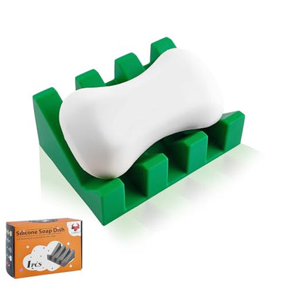 Self Draining Soap Dish Holder,Silicone Soap Dish,for Bathroom,Kitchen, Sponges，Can Extend Soap Life，Keep Soap Bars Dry and Easy Cleaning (Deep Green,1-Pack) - color: Deep Green,1-pack