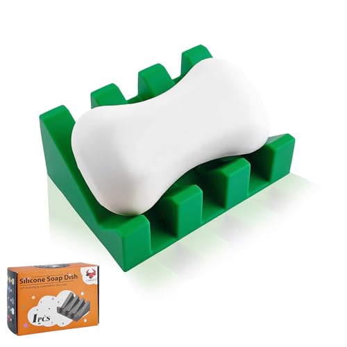 Self Draining Soap Dish Holder,Silicone Soap Dish,for Bathroom,Kitchen, Sponges，Can Extend Soap Life，Keep Soap Bars Dry and Easy Cleaning (Deep Green,1-Pack) - color: Deep Green,1-pack