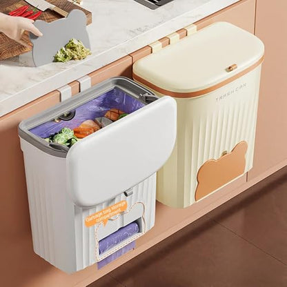 8.5/12L Kitchen Wastebasket Under Sink Wall Mounted Trash Can with Lid Bathroom Trash Bin Garbage Can for Cabinet Compost Bin(White,Large) - color: White, size: Large