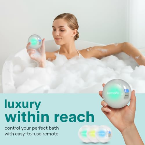 SereneLife Bubble Bath Mat - Portable Spa Bubble Bath Massager with Waterproof Bath Light & Pillow, Adjustable Bubble Intensity, Easy Button Control, Remote Control - color: Teal