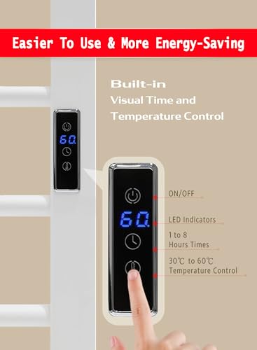 Heated Towel Rack, 8-Bar Towel Heater, Wall Mounted/Freestanding Design Towel Warmer, White