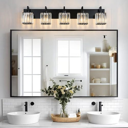 Modern Bathroom Vanity Light 5-Lights Plating Black Vanity Light Crystal Wall Light Bathroom Light Fixtures - color: Plating Black Crooked, size: 5-light