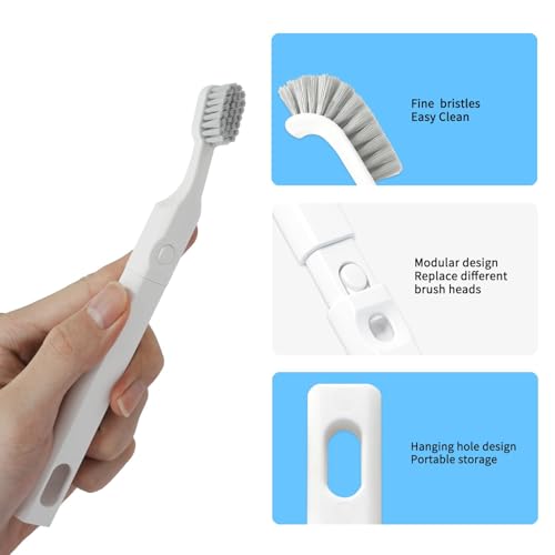 Crevice Cleaning Brush Set, Grout Brush Tools with 4Pcs Repalceable Scrub Brushes & 1 Handle, Small Hard Bristle Cleaner Brushes for Home Kitchen Sink Bathroom Corner Window Groove Cup Blender - size: 1small+1big+2medium