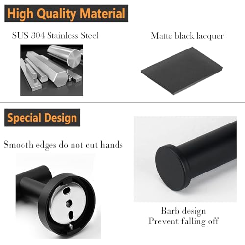 Toilet Paper Holder - SUS 304 Stainless Steel Toilet Paper Holder Wall Mount, Toilet Paper Roll Holder for Bathroom, Kitchen, Washroom - Matte Black