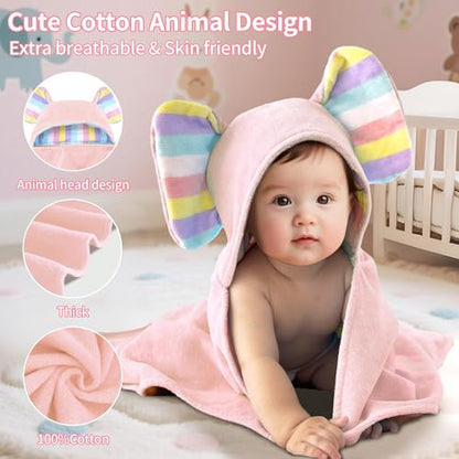 VOOVA & MOVAS Pink Infant Bath Towels, Organic 100% Cotton,33"X31.5" - color: Pink Elephant, size: 33 x 31.5 inches
