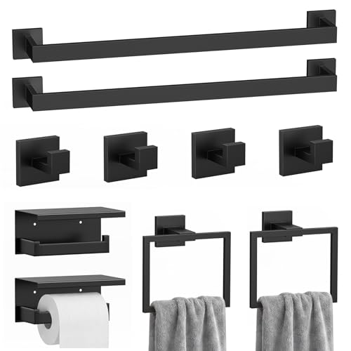 10-Piece Black Bathroom Hardware Set SUS304 Stainless Steel, 2×23.6" Towel Bars, 2 Towel Rings, 2 Toilet Paper Holders & 4 Towel Hooks Wall Mounted Bathroom Accessories Set - color: Matte Black, size: 10 pack
