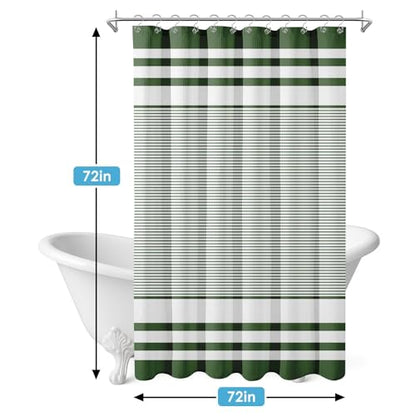 3 in 1 Shower Curtain and Liner,72 x 72 inch, Striped Green | Modern Rustic Grey Modern Double Layers Waterproof Fabric with See Through Top Window Open Grommet Bath Curtain - color: Green Striped