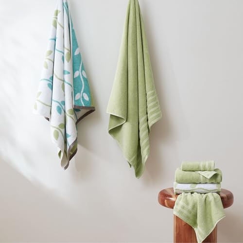 Modern Threads 6 Piece Bath Towel Set – Bathroom Set with 2 Bath Towels, 2 Hand Towels, and 2 Wash Cloths – 100% Cotton, Super Absorbent & Extra Soft – Reversible Natural Vine (Sage Green) - color: Sage Green
