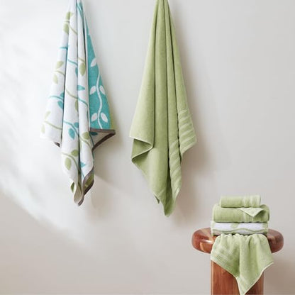 Modern Threads 6 Piece Bath Towel Set – Bathroom Set with 2 Bath Towels, 2 Hand Towels, and 2 Wash Cloths – 100% Cotton, Super Absorbent & Extra Soft – Reversible Natural Vine (Sage Green) - color: Sage Green