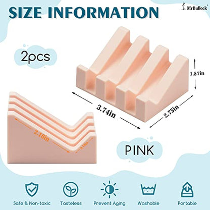 Self Draining Silicone Soap Dish with Suction Cups - Non-Slip Bar Soap Holder for Shower & Kitchen, Waterfall Tray Keeps Soap Dry, Easy Clean, Extends Soap Life (Grey/Pink, 2) - color: Grey/Pink, size: 2