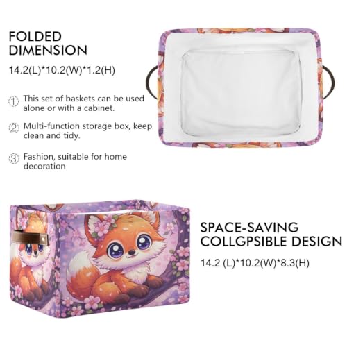 Fox Cherry Blossom Storage Baskets 1 Pack | Collapsible Open Home Storage Bin with Handle for Home Bedroom Cloth