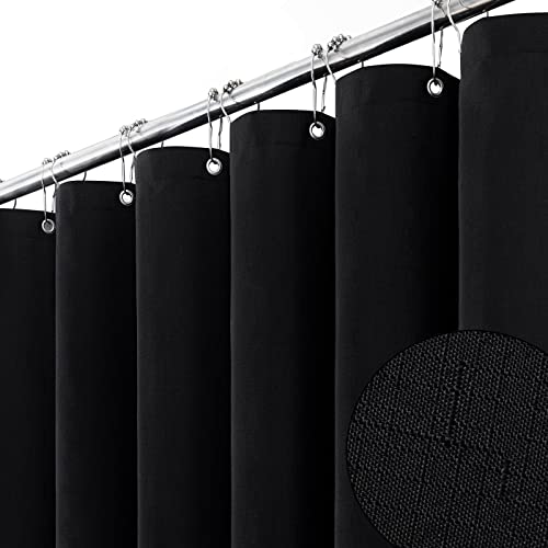 Stall Linen Textured Waterproof Cloth Shower Curtain Set, 36x72, Black | Small Size, 230GSM Polyester, Heavy Duty Fabric, Weighted Hem, 6 Plastic Hooks, Modern Luxury Hotel Style, Machine Washable - color: Black, size: 36"W x 72"L (Pack of 1)