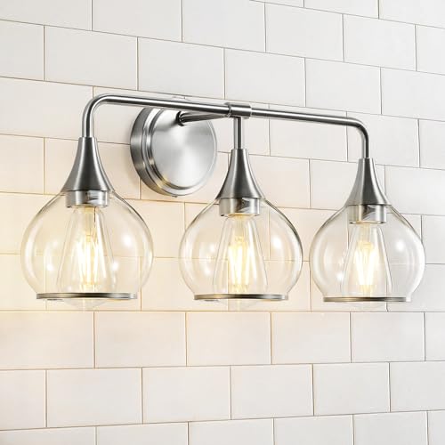 Brushed Nickel Bathroom Vanity Light 3 Lights Bathroom Light Fixtures Over Mirror with Clear Glass Shade 22.4 inch Wall Sconces Lighting Bath(Exclude E26 Bulb) - color: Brushed Nickel, size: 3 Light