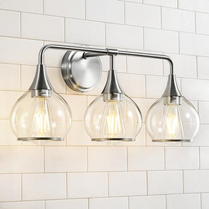 Brushed Nickel Bathroom Vanity Light 3 Lights Bathroom Light Fixtures Over Mirror with Clear Glass Shade 22.4 inch Wall Sconces Lighting Bath(Exclude E26 Bulb) - color: Brushed Nickel, size: 3 Light